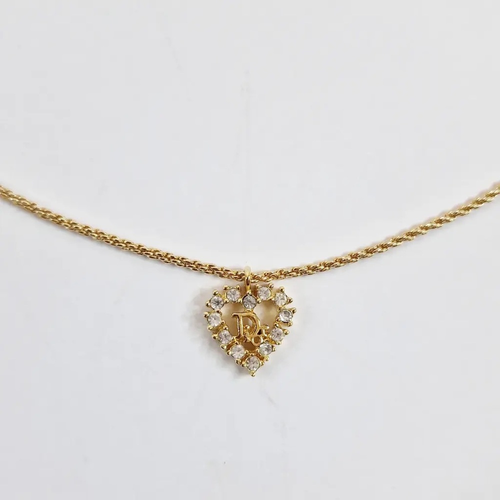 Dior crystal heart gold necklace